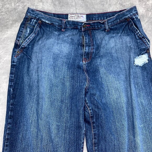 Gilyard Mfg Co Jeans Men 46W x 34L Blue Red Distress Heavy Ounce Y2K Hip Hop‎ - Picture 2 of 14